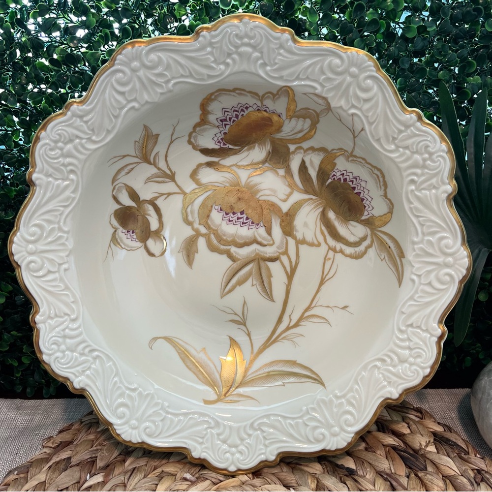 Vintage Weimar Sabine Floral Porcelain Serving Bowl Plate Gold Trim Handmade